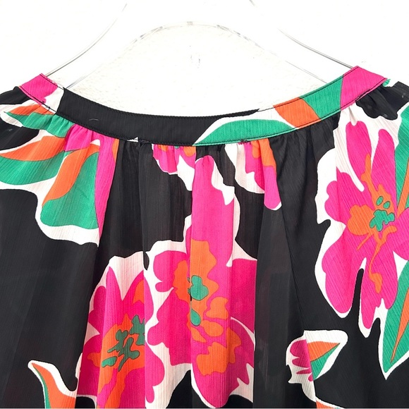 Hazel Anthropologie Floral Blouse Top V-Neck Garden Girl Pink Black Size Large - Picture 12 of 16